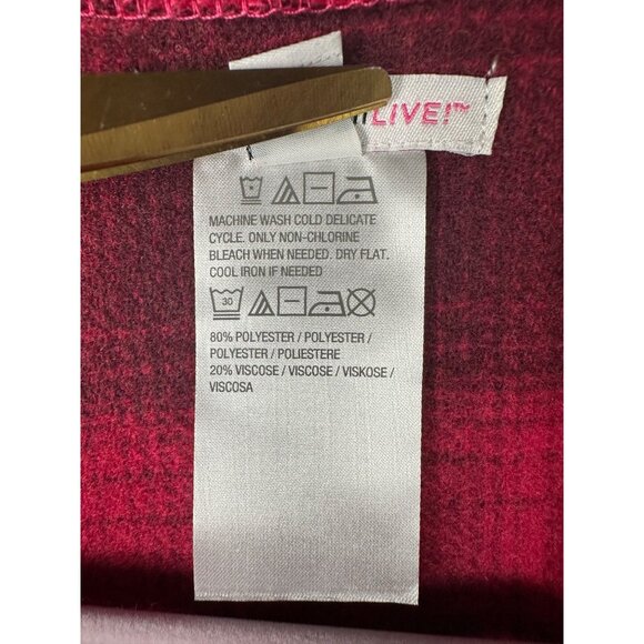 Isaac Mizrahi Women’s Red Plaid Poncho Cape Jacket O/S Belted Fringe Cozy Fall - Picture 8 of 11